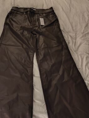 LOFT Faux Leather Straight-Leg Pants - Brown